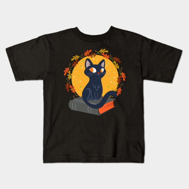 black cat and spell book Kids T-Shirt by richhwalsh